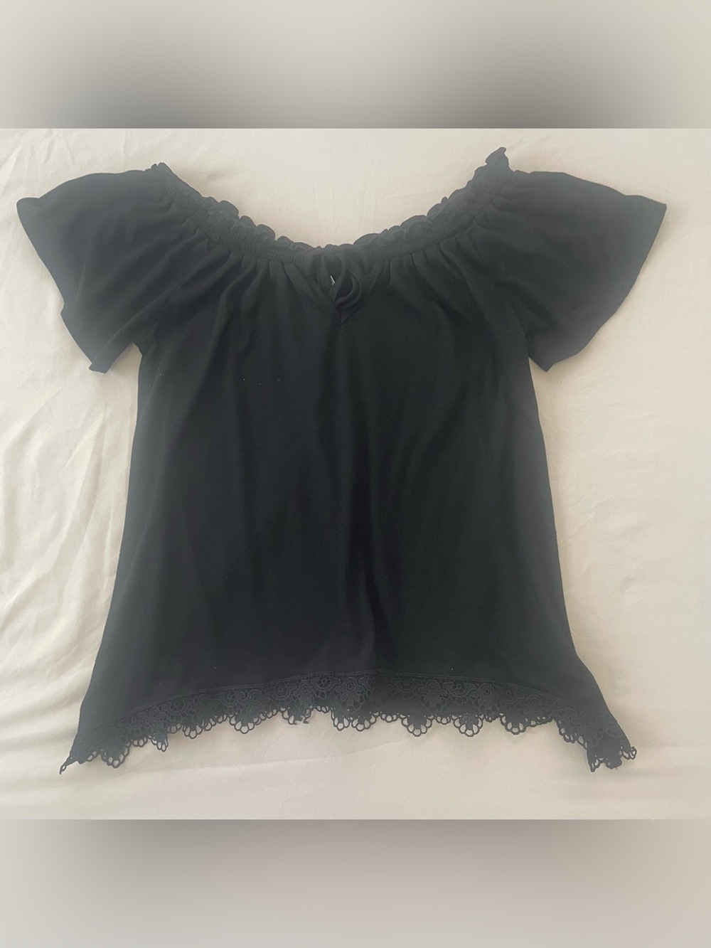 Belle Du Jour Black Off-Shoulder Lace Trim Top